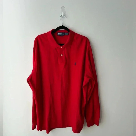Mens Polo Ralph  Lauren Classic Fit Long Sleeve Red Mesh Polo Shirt - Picture 3 of 11